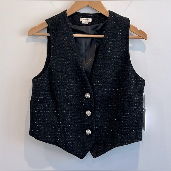 JASON WU Black Metallic Tweed Jewel Button Vest | Size Medium - Picture 12 of 12